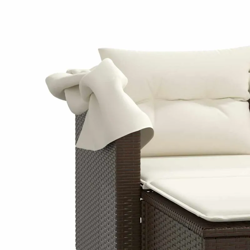 Dvivietė sodo sofa su skliautu/taburetėmis, ruda, poliratanas