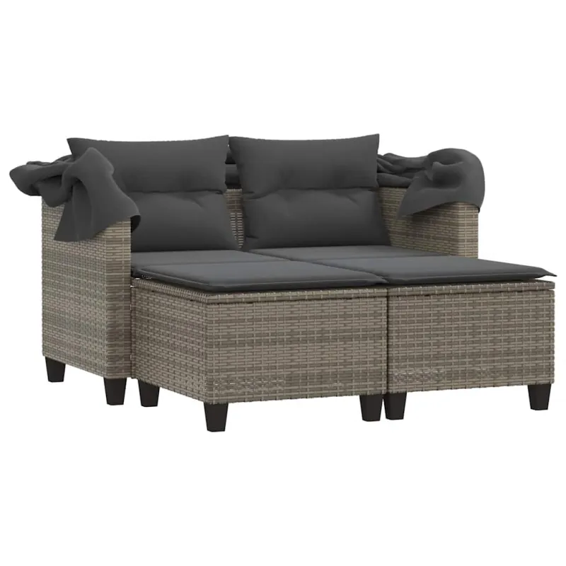 Dvivietė sodo sofa su skliautu/taburetėmis, pilka, poliratanas