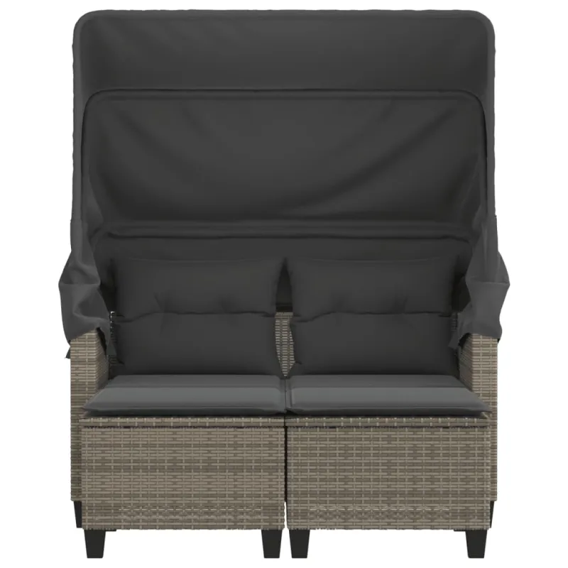 Dvivietė sodo sofa su skliautu/taburetėmis, pilka, poliratanas
