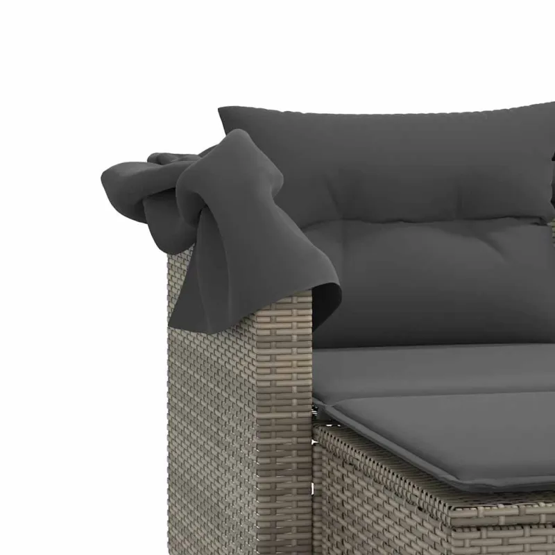 Dvivietė sodo sofa su skliautu/taburetėmis, pilka, poliratanas