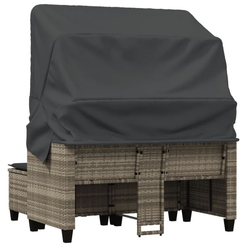 Dvivietė sodo sofa su skliautu/taburetėmis, pilka, poliratanas