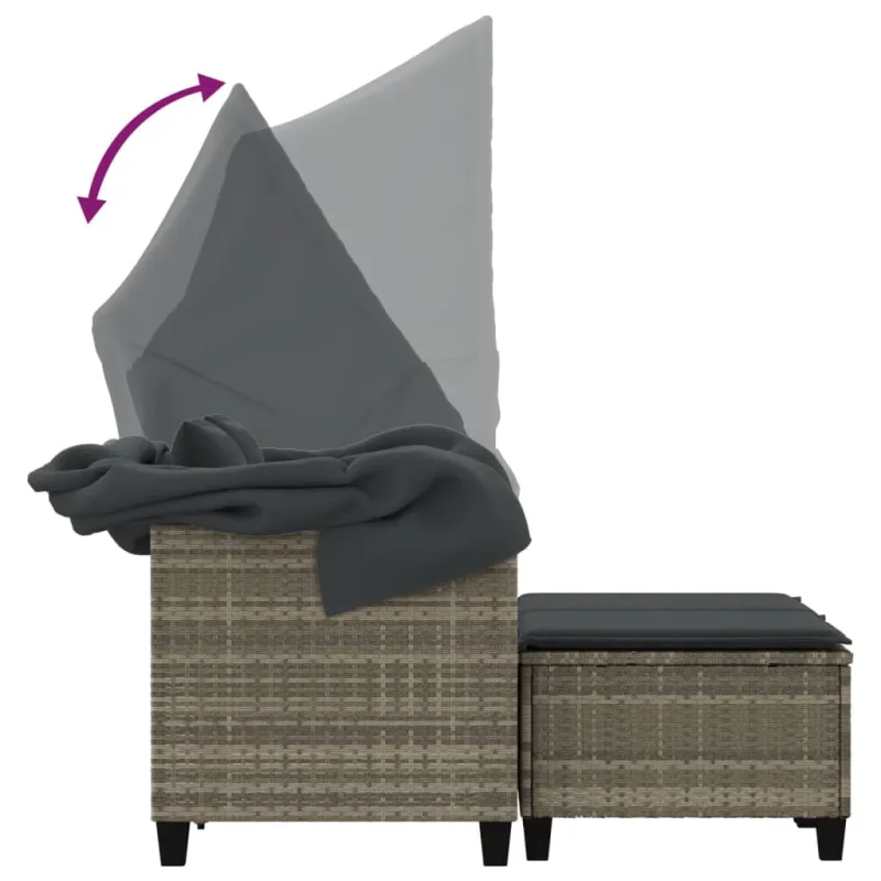 Dvivietė sodo sofa su skliautu/taburetėmis, pilka, poliratanas