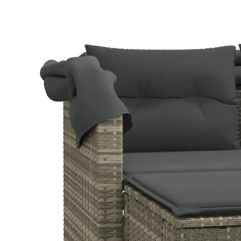 Dvivietė sodo sofa su skliautu/taburetėmis, pilka, poliratanas