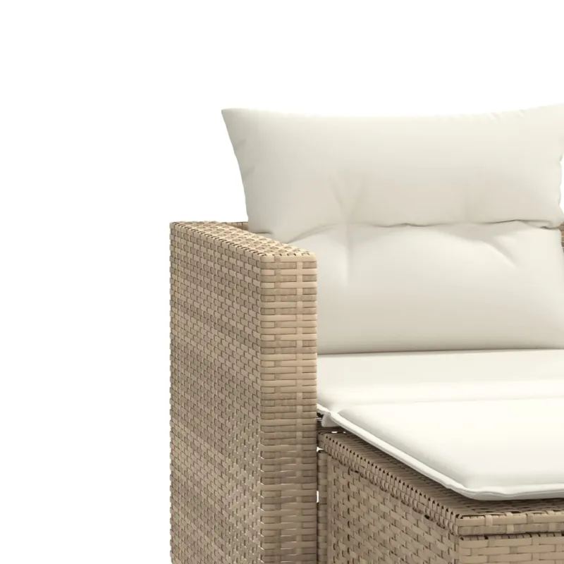 Dvivietė sodo sofa su taburetėmis, smėlio spalvos, poliratanas