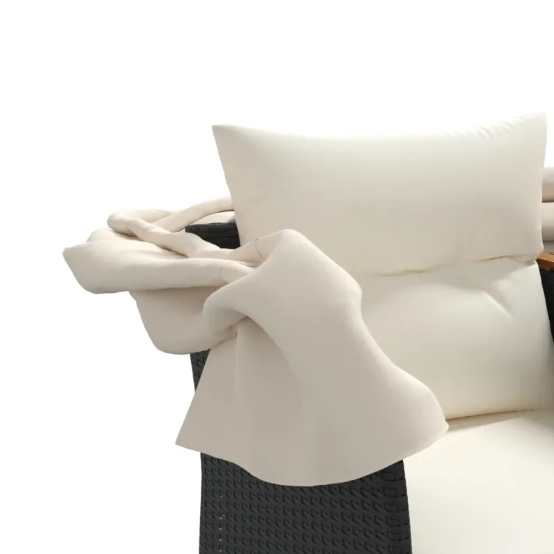 Dvivietė sodo sofa su skliautu/taburetėmis, juoda, poliratanas
