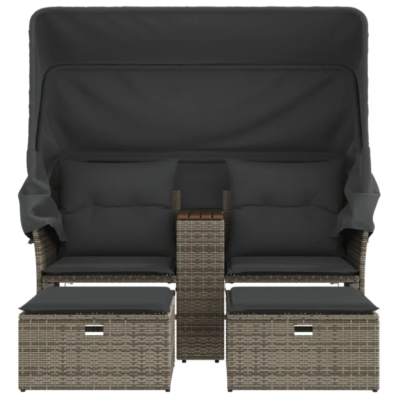 Dvivietė sodo sofa su skliautu/taburetėmis, pilka, poliratanas