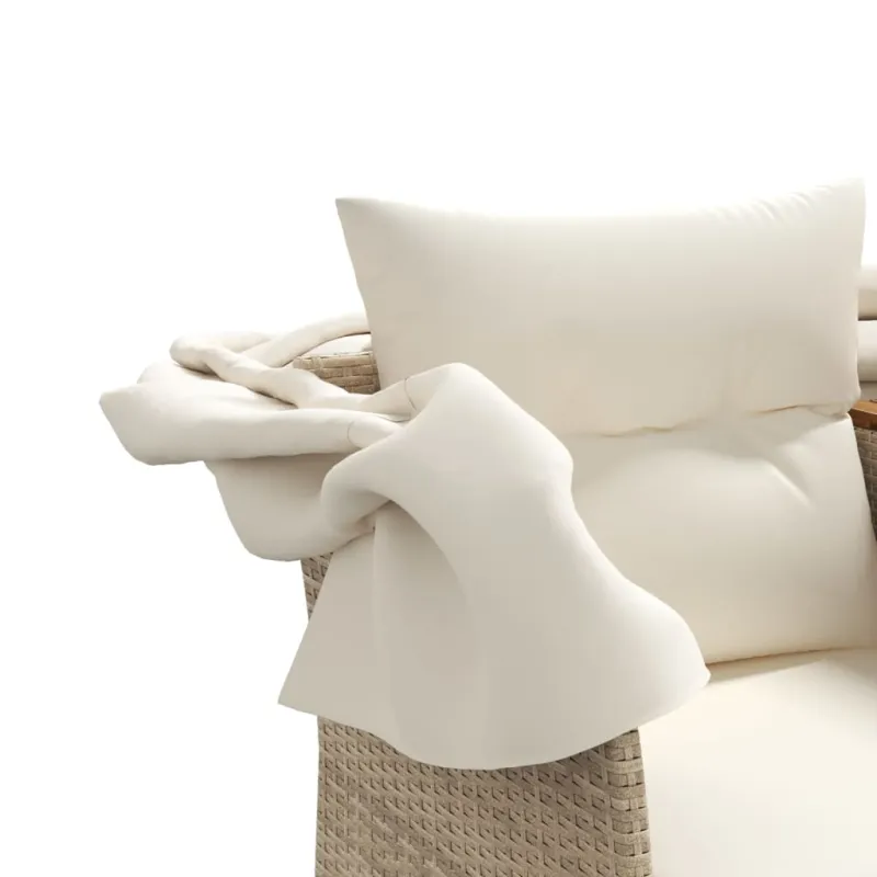 Dvivietė sodo sofa su skliautu/taburetėmis, smėlio, poliratanas