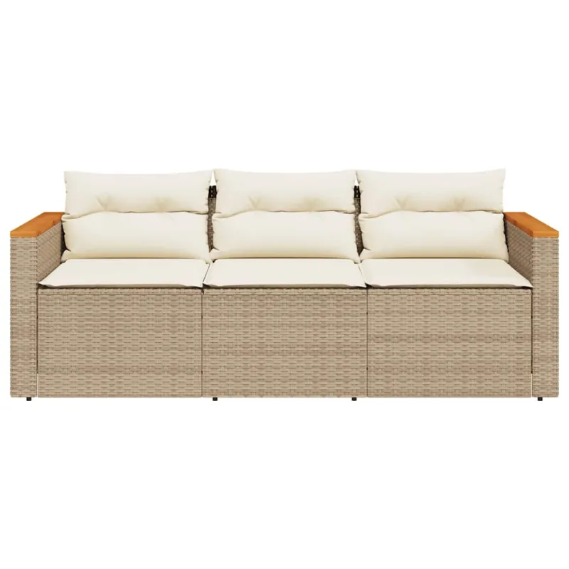 Trivietė sodo sofa su pagalvėlėmis, smėlio spalvos, poliratanas