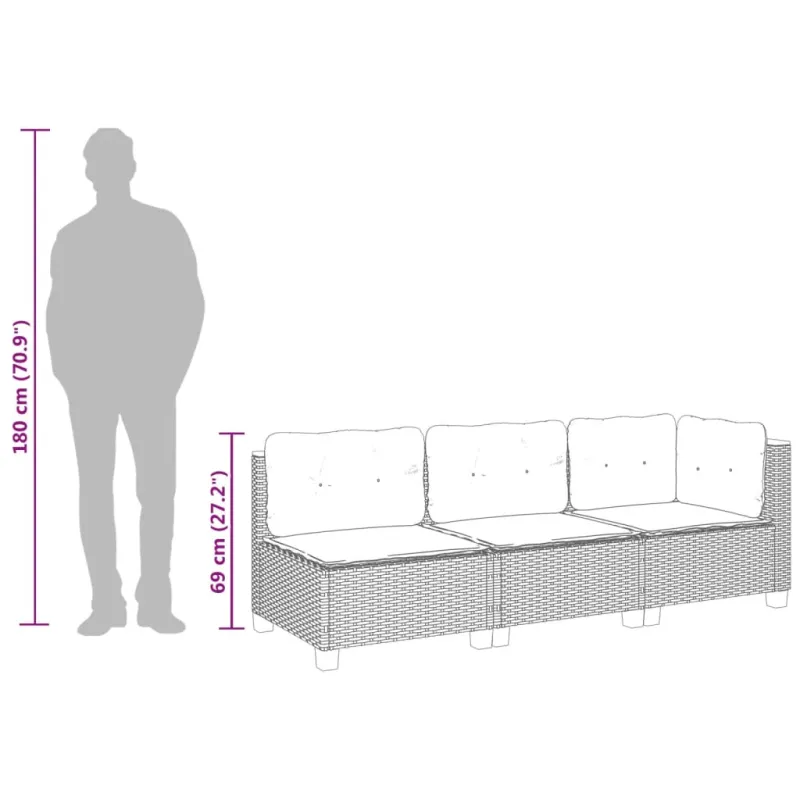 Trivietė sodo sofa su pagalvėlėmis, smėlio spalvos, poliratanas