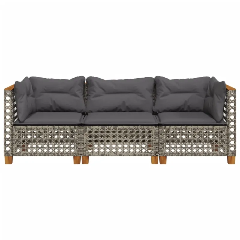Trivietė sodo sofa su pagalvėlėmis, pilkos spalvos, poliratanas