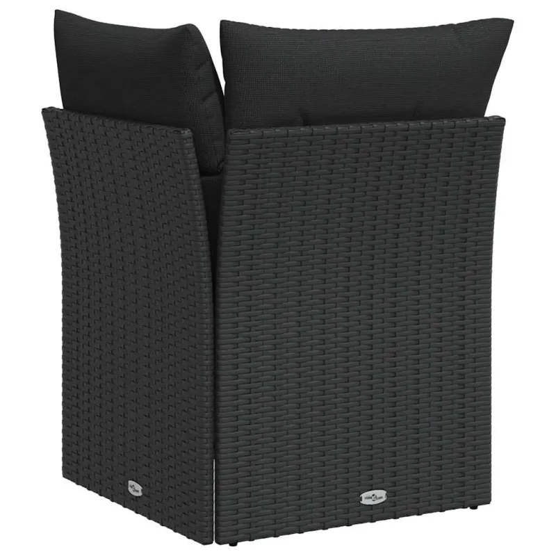 Sodo kampinė sofa su pagalvėlėmis, juodas polirotangas