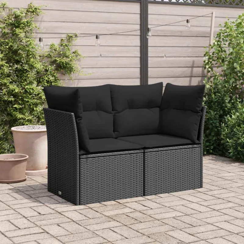 Sodo sofa su pagalvėlėmis, dvivietė, juoda, polirotangas