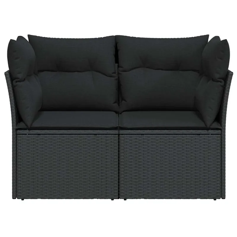 Sodo sofa su pagalvėlėmis, dvivietė, juoda, polirotangas