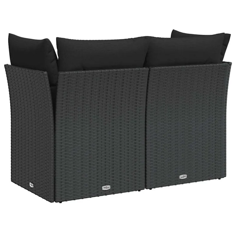 Sodo sofa su pagalvėlėmis, dvivietė, juoda, polirotangas