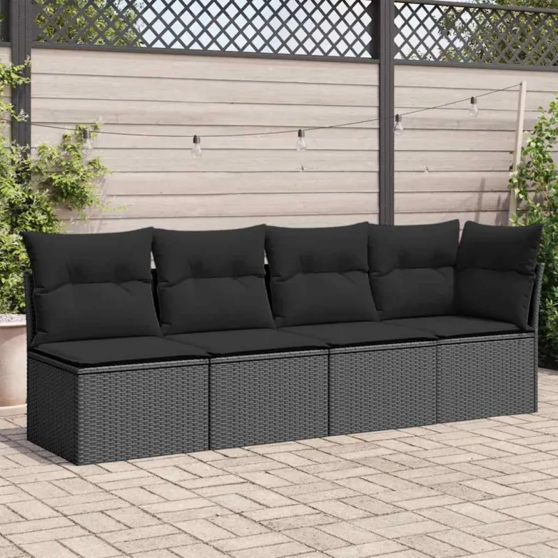 Sodo sofa su pagalvėlėmis, 4 sėdimos vietos, juodas, polirotangas