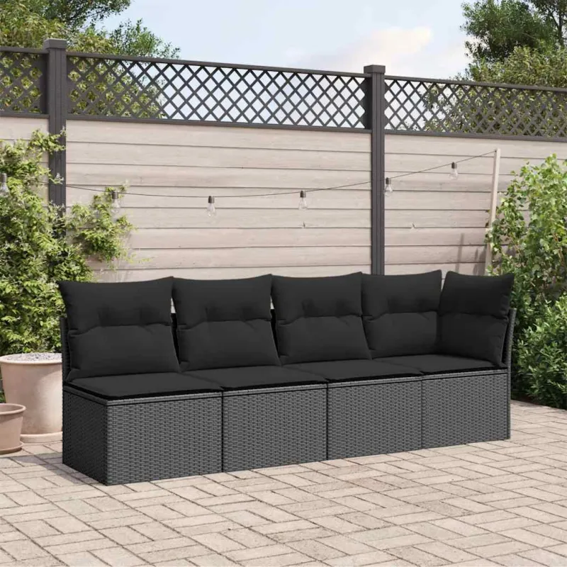 Sodo sofa su pagalvėlėmis, 4 sėdimos vietos, juodas, polirotangas