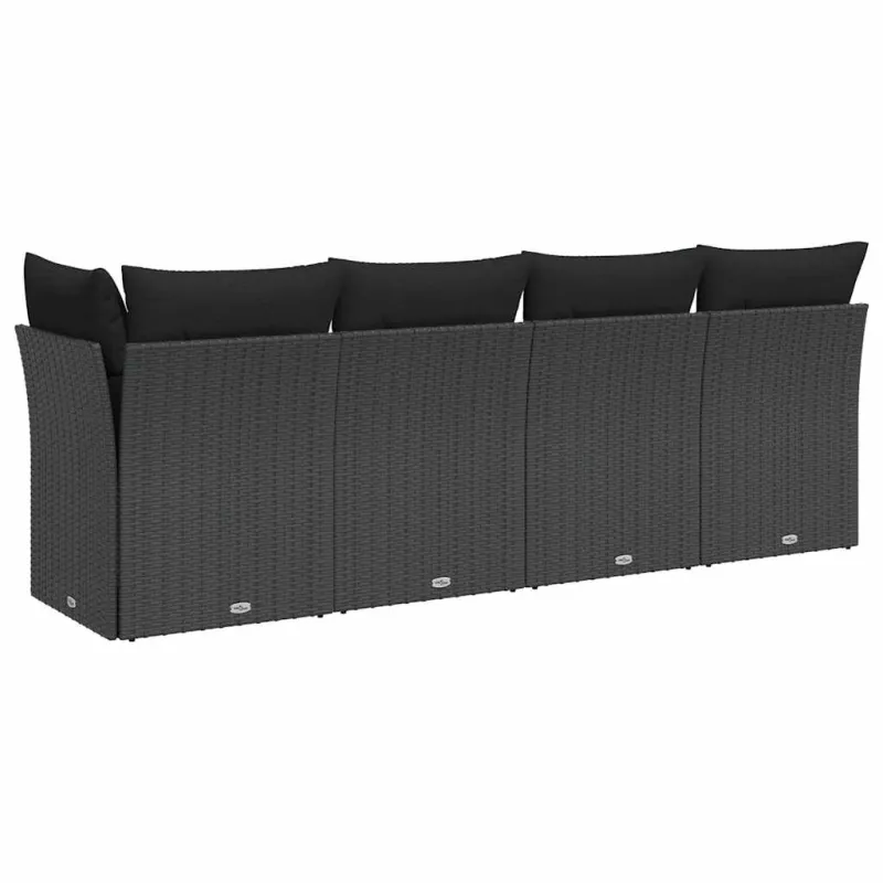 Sodo sofa su pagalvėlėmis, 4 sėdimos vietos, juodas, polirotangas