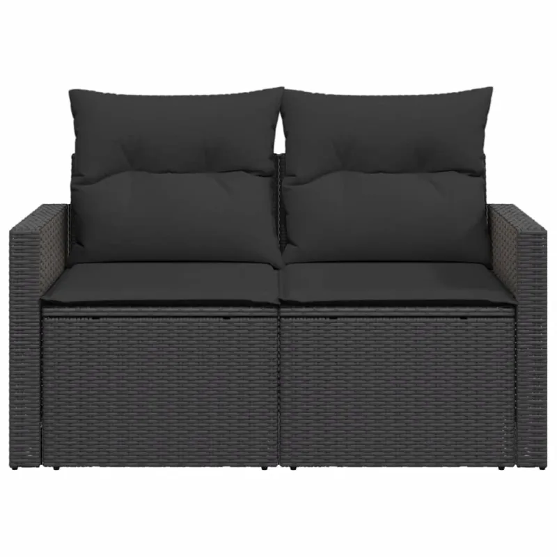 Sodo sofa su pagalvėlėmis, dvivietė, juoda, polirotangas