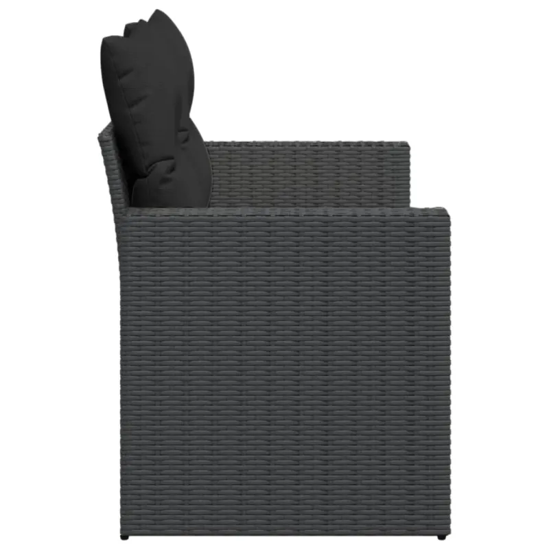 Sodo sofa su pagalvėlėmis, dvivietė, juoda, polirotangas