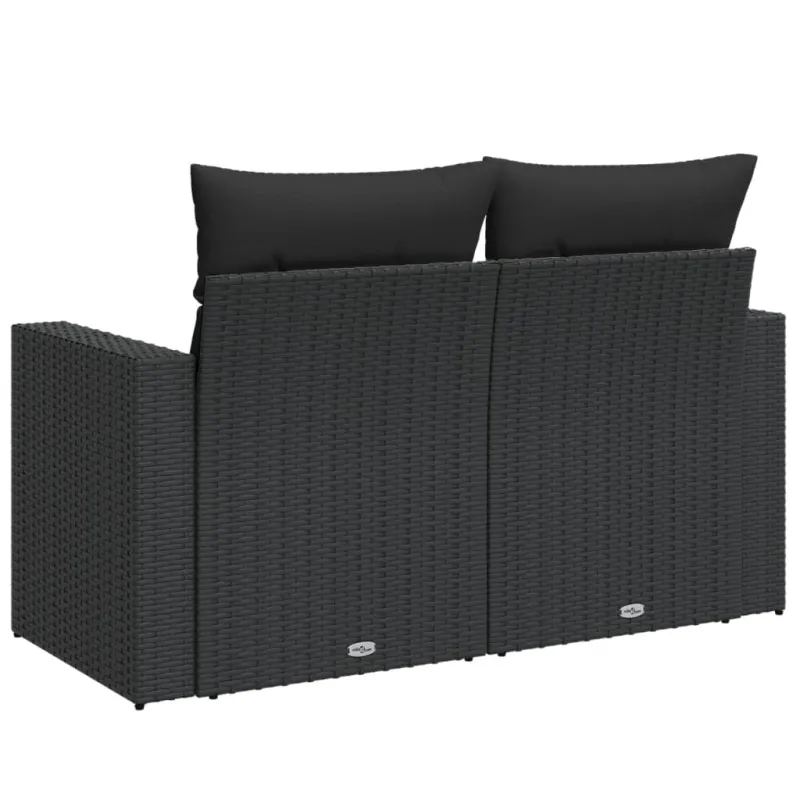 Sodo sofa su pagalvėlėmis, dvivietė, juoda, polirotangas