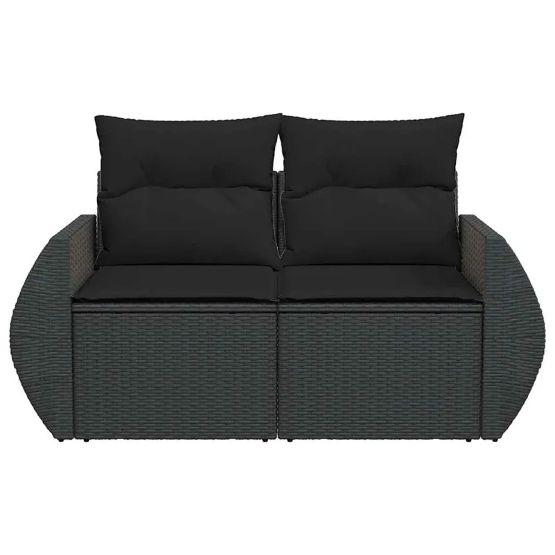 Dvivietė sodo sofa su pagalvėlėmis, juodos spalvos, poliratanas