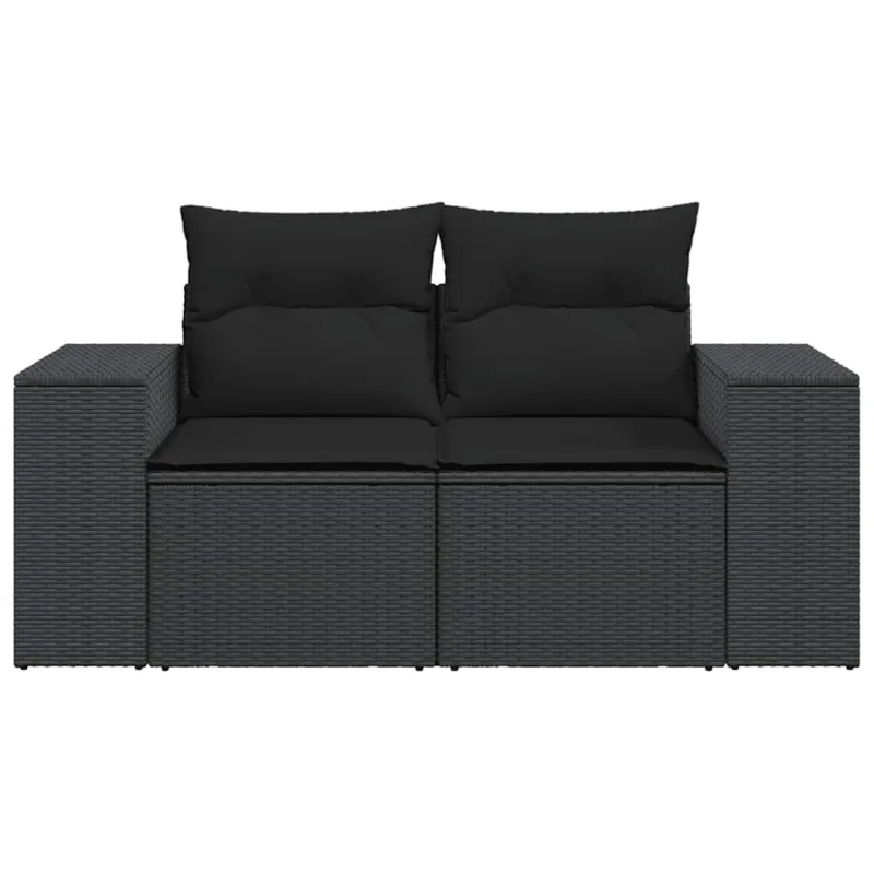 Sodo sofa su pagalvėlėmis, dvivietė, juoda, polirotangas