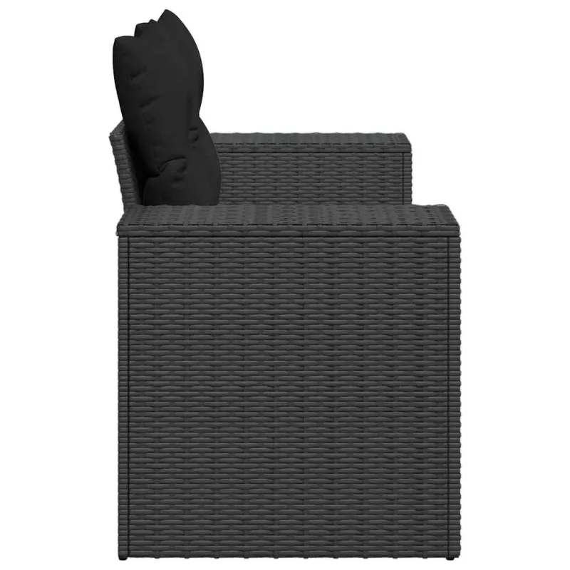 Sodo sofa su pagalvėlėmis, dvivietė, juoda, polirotangas