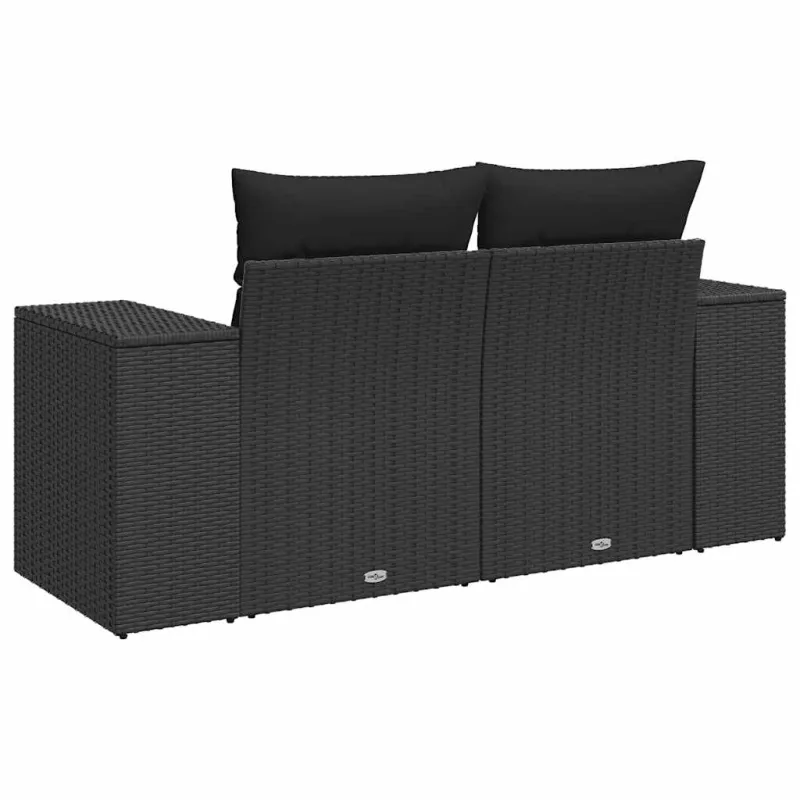 Sodo sofa su pagalvėlėmis, dvivietė, juoda, polirotangas