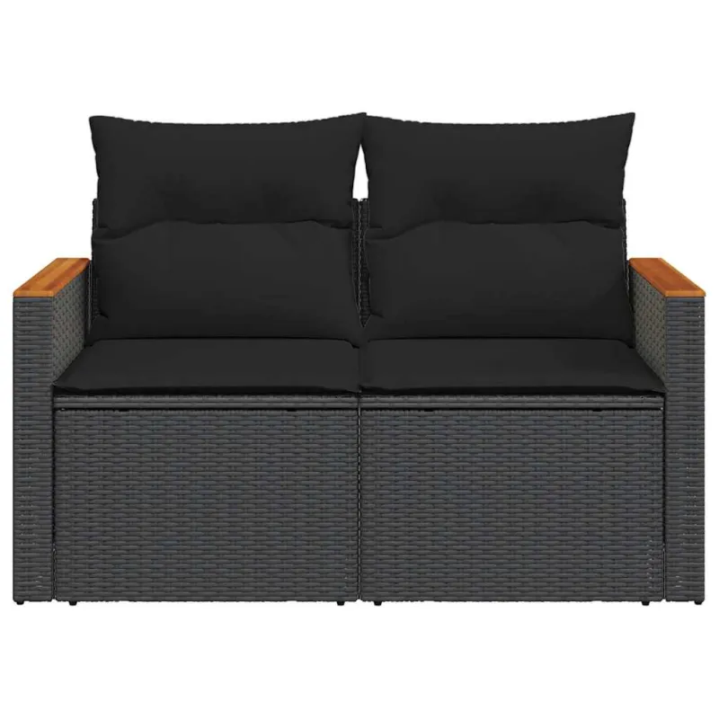 Sodo sofa su pagalvėlėmis, dvivietė, juoda, polirotangas