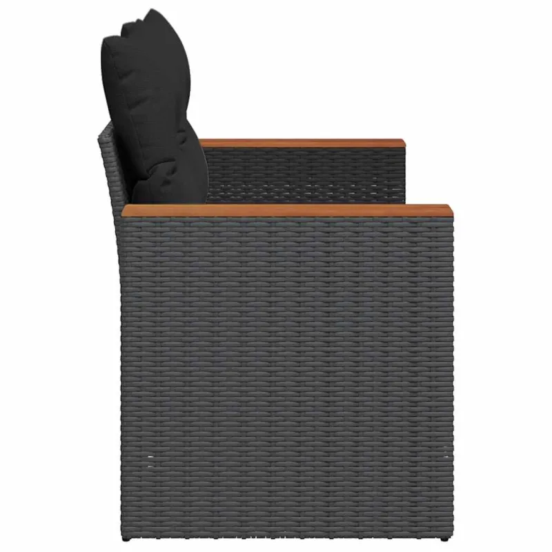 Sodo sofa su pagalvėlėmis, dvivietė, juoda, polirotangas