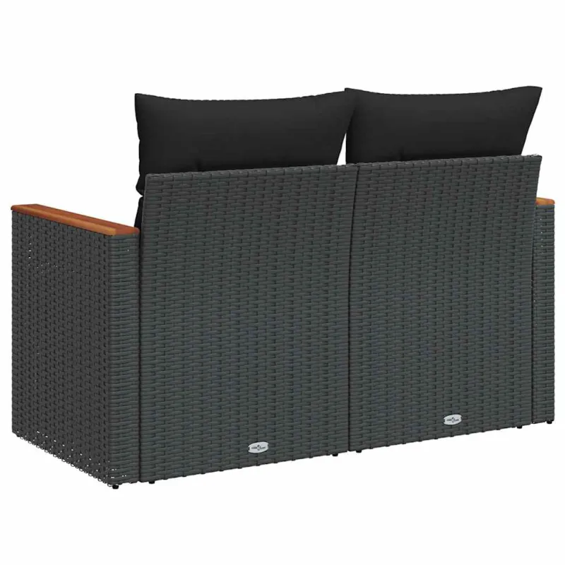 Sodo sofa su pagalvėlėmis, dvivietė, juoda, polirotangas