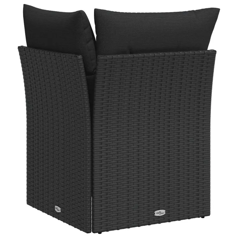 Sodo kampinė sofa su pagalvėlėmis, juodas polirotangas