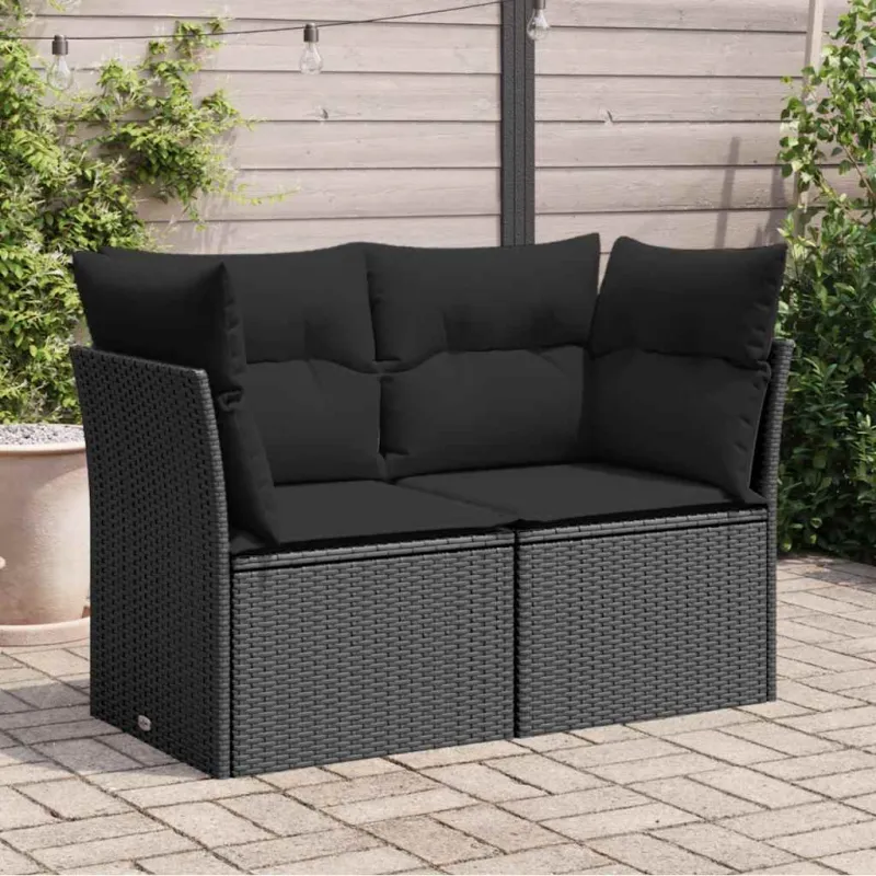Sodo sofa su pagalvėlėmis, dvivietė, juoda, polirotangas