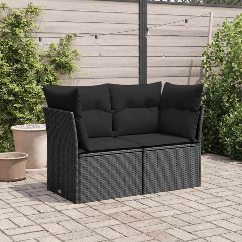 Sodo sofa su pagalvėlėmis, dvivietė, juoda, polirotangas