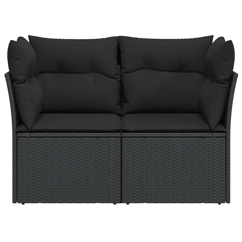 Sodo sofa su pagalvėlėmis, dvivietė, juoda, polirotangas