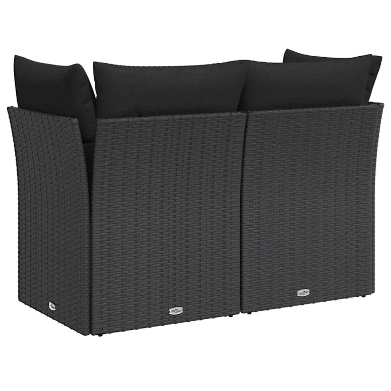Sodo sofa su pagalvėlėmis, dvivietė, juoda, polirotangas