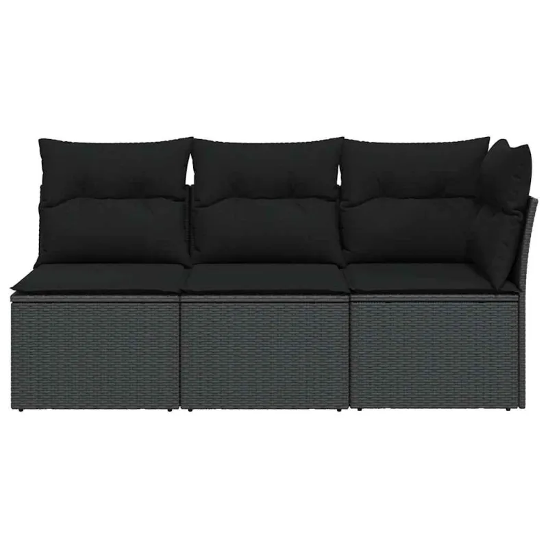 Sodo sofa su pagalvėlėmis, 3 sėdimos vietos, juodas, polirotangas