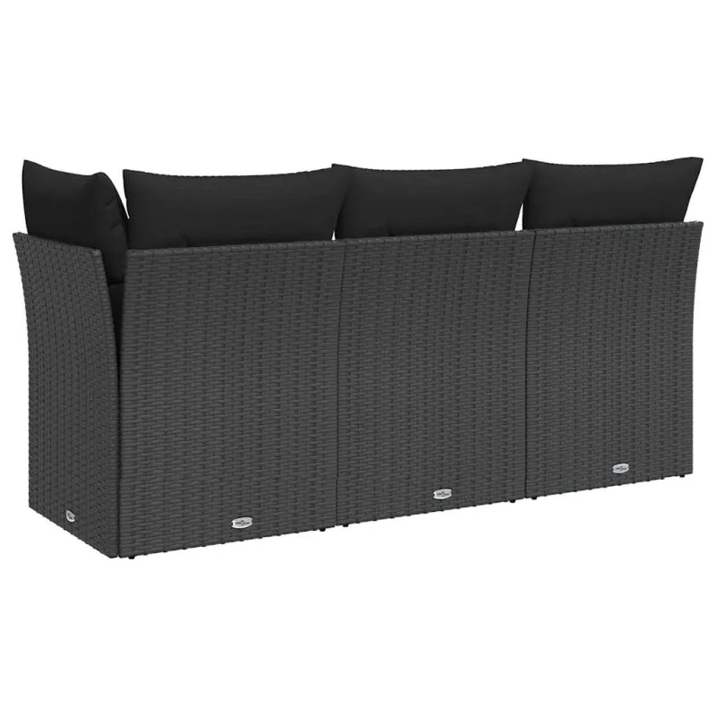 Sodo sofa su pagalvėlėmis, 3 sėdimos vietos, juodas, polirotangas