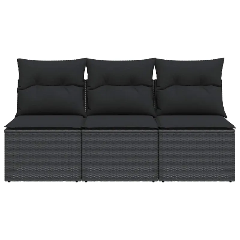 Sodo sofa su pagalvėlėmis, 3 sėdimos vietos, juodas, polirotangas