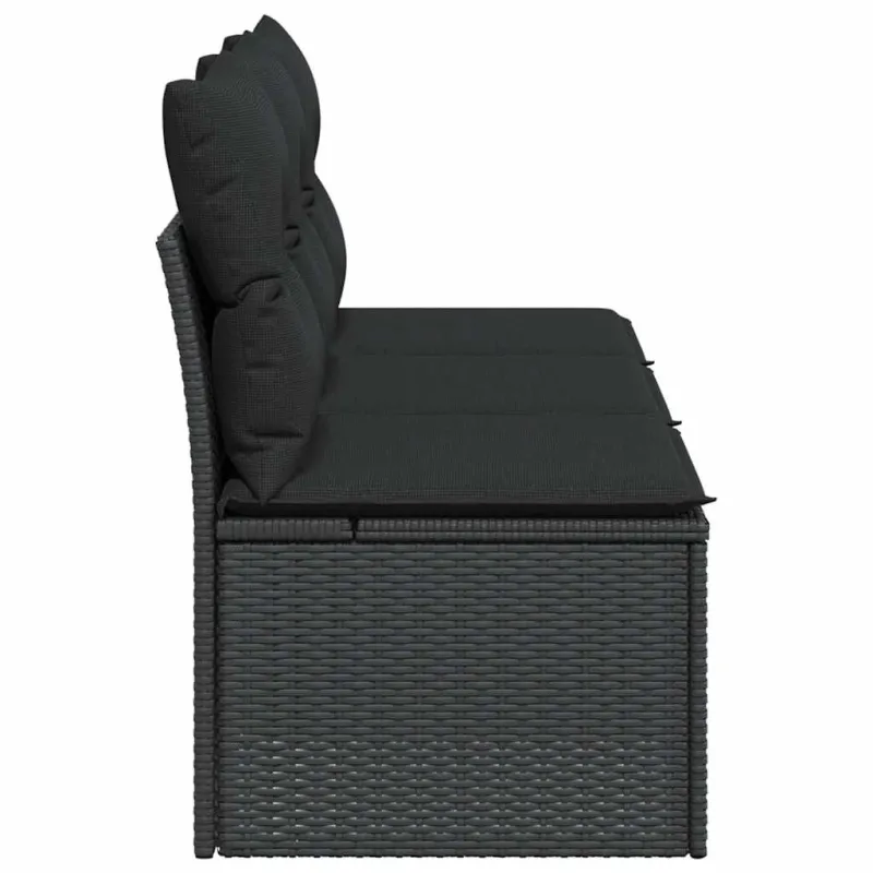 Sodo sofa su pagalvėlėmis, 3 sėdimos vietos, juodas, polirotangas
