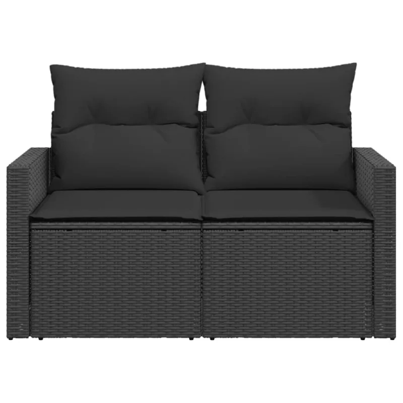 Sodo sofa su pagalvėlėmis, dvivietė, juoda, polirotangas
