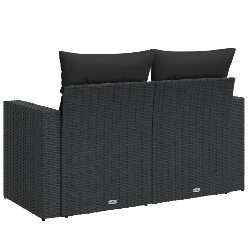 Sodo sofa su pagalvėlėmis, dvivietė, juoda, polirotangas
