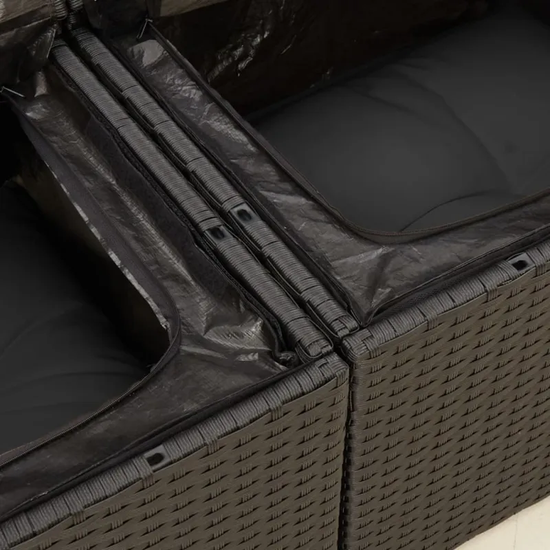 Sodo sofa su pagalvėlėmis, dvivietė, juoda, polirotangas
