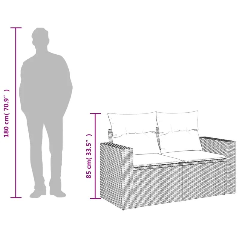 Sodo sofa su pagalvėlėmis, dvivietė, juoda, polirotangas