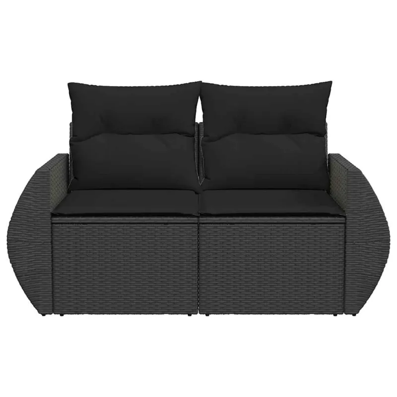 Sodo sofa su pagalvėlėmis, dvivietė, juoda, polirotangas