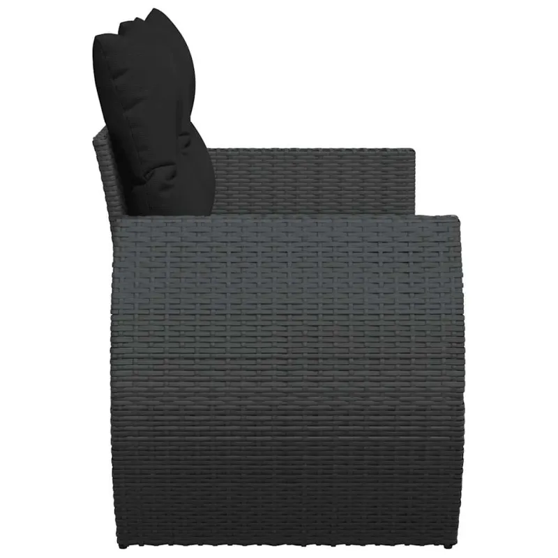 Sodo sofa su pagalvėlėmis, dvivietė, juoda, polirotangas