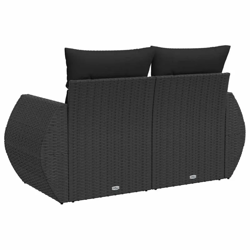 Sodo sofa su pagalvėlėmis, dvivietė, juoda, polirotangas