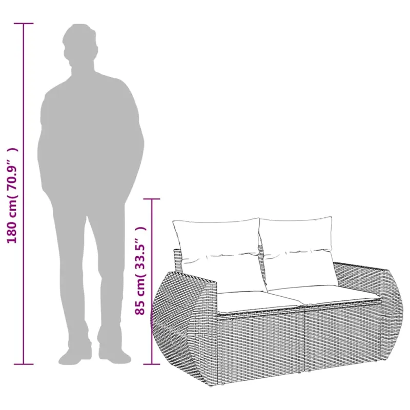Sodo sofa su pagalvėlėmis, dvivietė, juoda, polirotangas