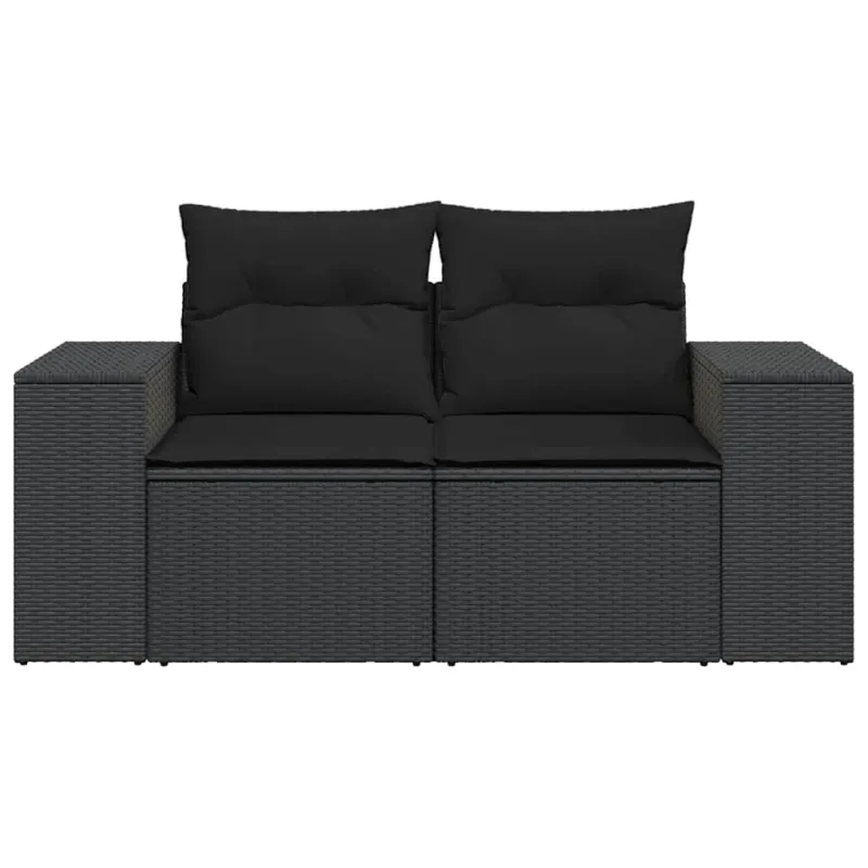 Sodo sofa su pagalvėlėmis, dvivietė, juoda, polirotangas