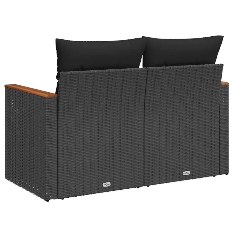 Dvivietė sodo sofa su pagalvėlėmis, juodos spalvos, poliratanas